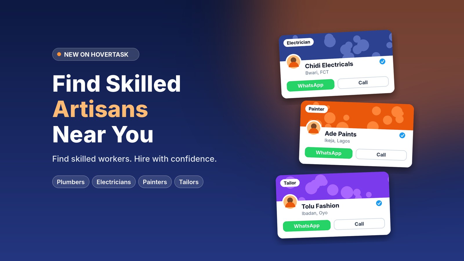 Hovertask Artisans: find skilled workers near you
